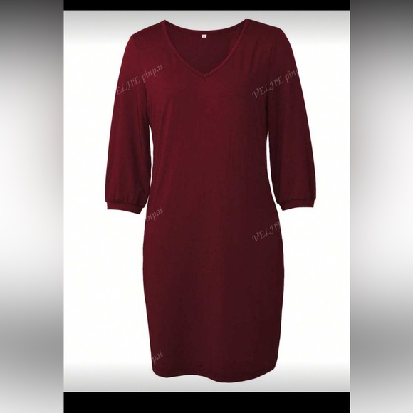 Burgundy V-Neck Sweater Like Dress Sz XXL NWT Gift ready! - Picture 3 of 3
